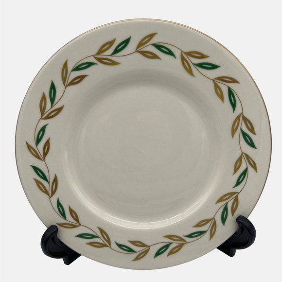 Castleton China Alberta 3 Salad Plates USA Leaves Design Gold Trim 8.25" - Picture 3 of 5